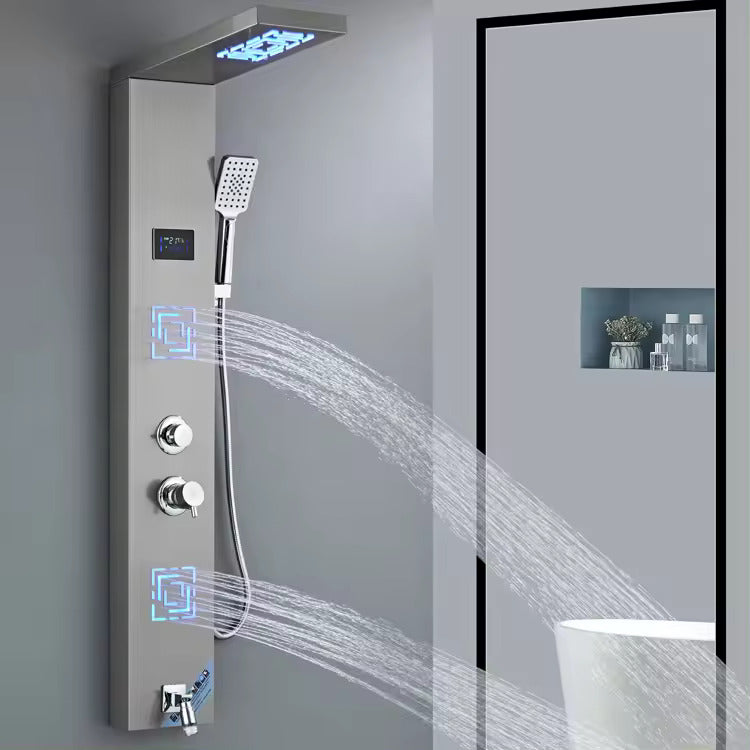 ZeeCry Luxurious Shower Panel Rainfall Shower, Body Massage Spray Handheld Shower,Wall Mount Easy Connect Shower Panel Kit, Luxury Silver Shower Panel 5 in One With LED Display Temperature