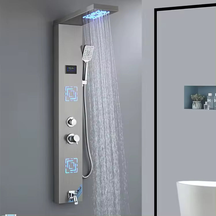 ZeeCry Luxurious Shower Panel Rainfall Shower, Body Massage Spray Handheld Shower,Wall Mount Easy Connect Shower Panel Kit, Luxury Silver Shower Panel 5 in One With LED Display Temperature