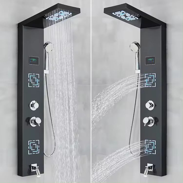 ZeeCry Luxurious Shower Panel Rainfall Shower, Body Massage Spray Handheld Shower,Wall Mount Easy Connect Shower Panel Kit, Luxury Silver Shower Panel 5 in One With LED Display Temperature